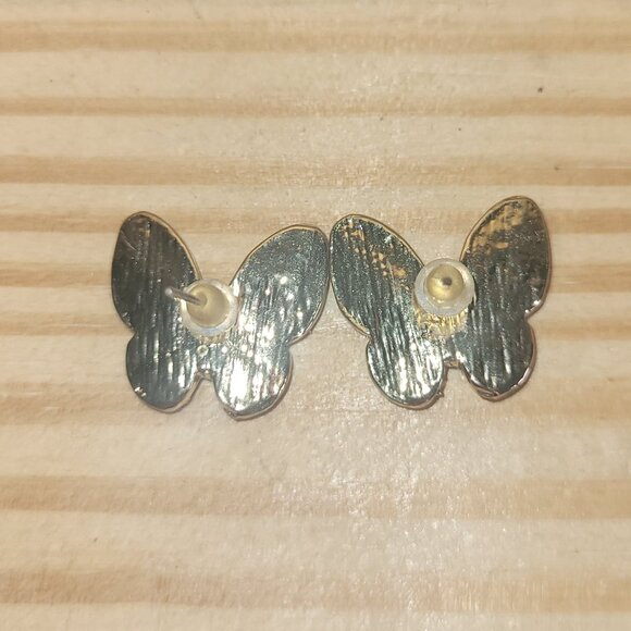 Butterfly Stud Earrings * Gold Tone Earrings * White Ivory Earrings - Picture 3 of 3